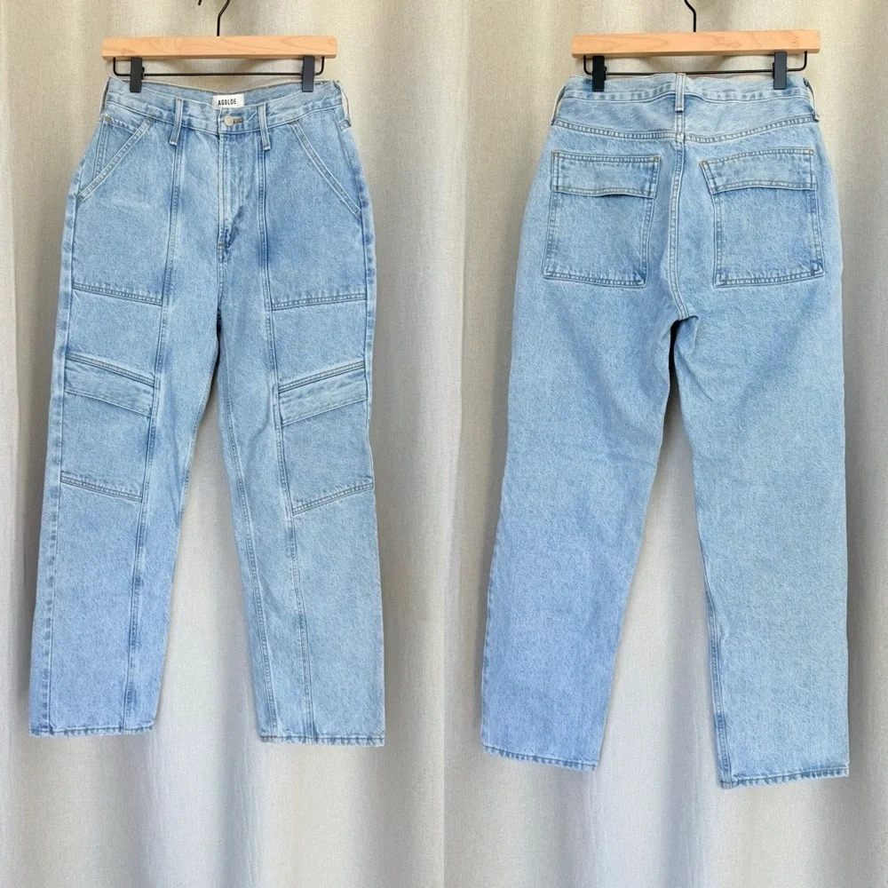 Agolde Cooper Cargo Blue Straight Leg Ankle Jeans 28